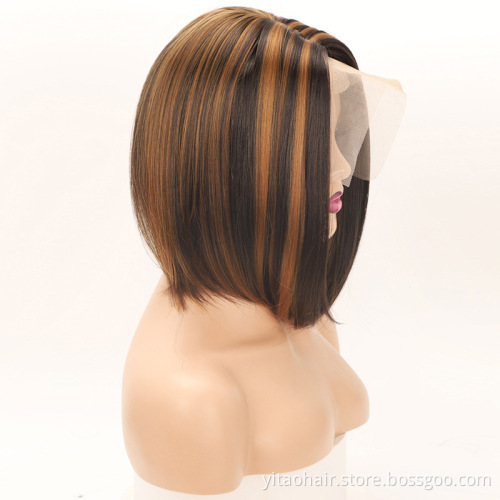 New Arrival wholesale price piano color  bob wigs,  Synthetic Hair Bob Wigs With Highlights Pre-Plucked Big Factory Stock